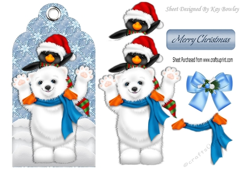 cute little penguin with polar bear on snow tag