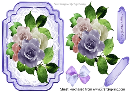 Pretty lilac roses on lace with bow 