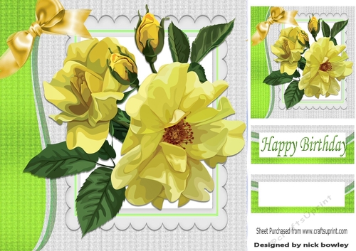 Pretty painted yellow flowers with bow 8x8