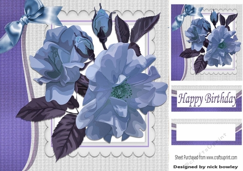 Pretty painted flowers with blue bow 8x8