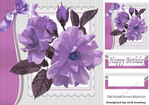 Pretty painted flowers with lilac bow 8x8