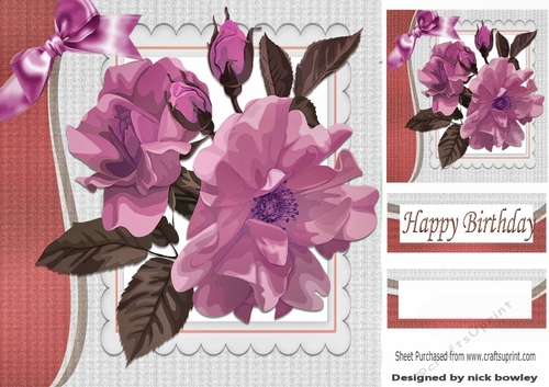 Pretty painted flowers with pink bow 8x8