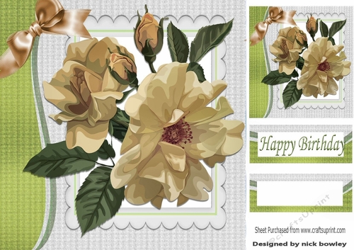 Pretty painted flowers with gold bow 8x8