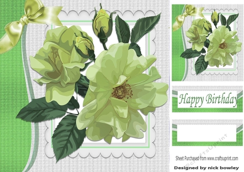 Pretty painted flowers with green bow 8x8