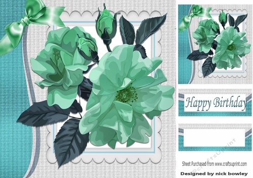 Pretty painted turq flowers with turq bow 8x8