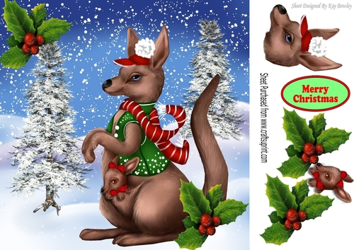 kangaroo with little joey in her pouch in the snow 8x8