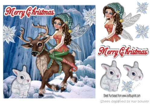 Fantasy faerie riding a reindeer in the antartic snow 