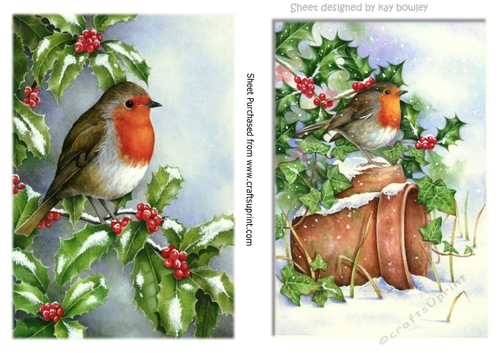 Two lovely A5 christmas card fronts/toppers of robins
