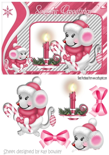 Little mouse in pink with candlestick A5