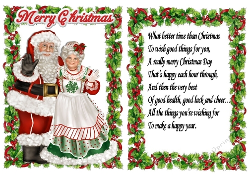 Santa and Mrs Claus in holly frame A5