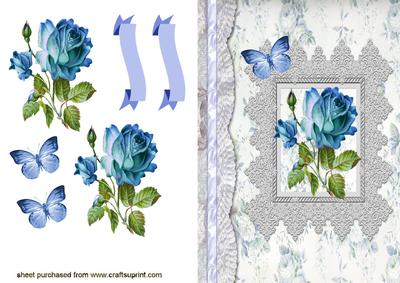 Pretty Blue Rose in Lace Frame