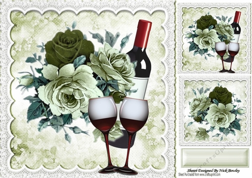 Beautiful green & cream roses with red wine in lace for that special day 8x8 frame