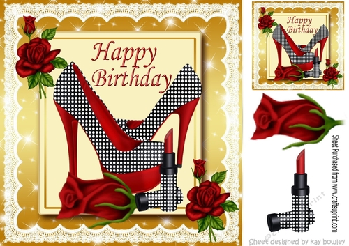 Pretty red shoes with lippy and red roses in gold star frame 8x8