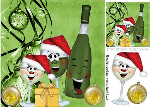 Toony glasses with baubles and present 8x8