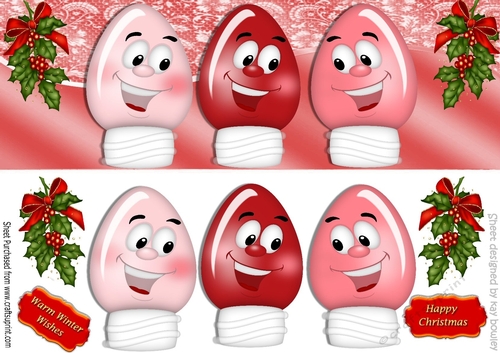 toony face christmas pink/red lightbulbs with hollyl DL