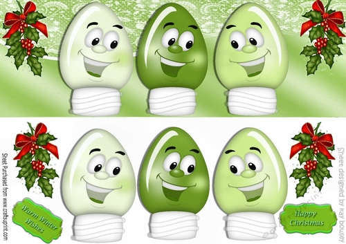 toony face christmas green lightbulbs with hollyl DL