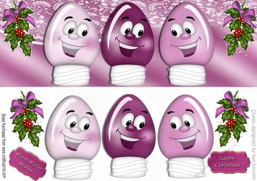 toony face christmas pink lightbulbs with hollyl DL