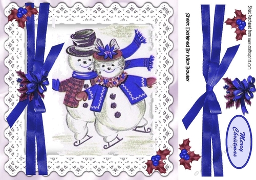 I do love to skate with you! lovely snowmen in royal blue 8x8
