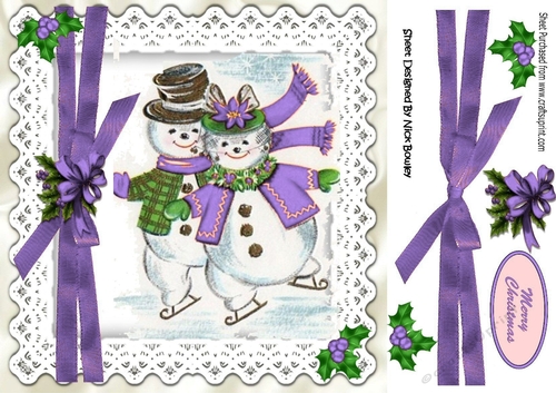 I do love to skate with you! lovely snowmen in purple 8x8