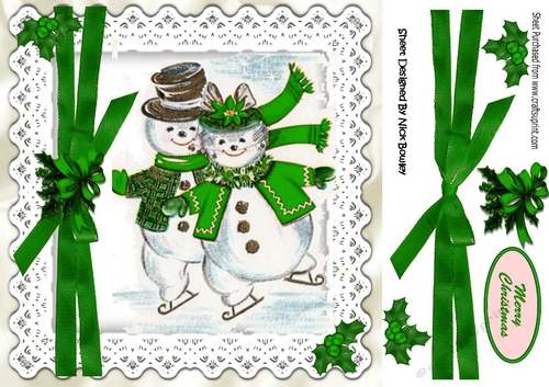 I do love to skate with you! lovely snowmen in green 8x8