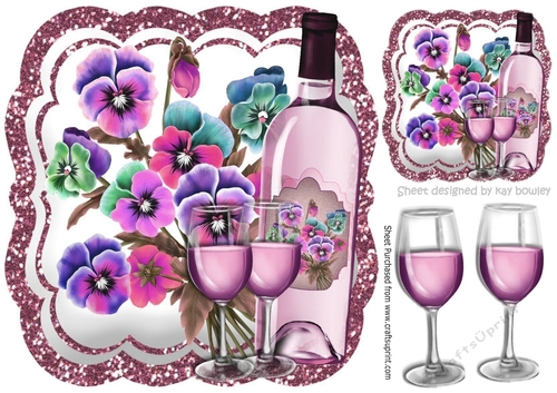 Pretty pink and lilac pansies with wine 8x8
