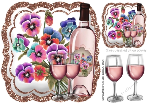 Pretty pansies with rose wine 8x8