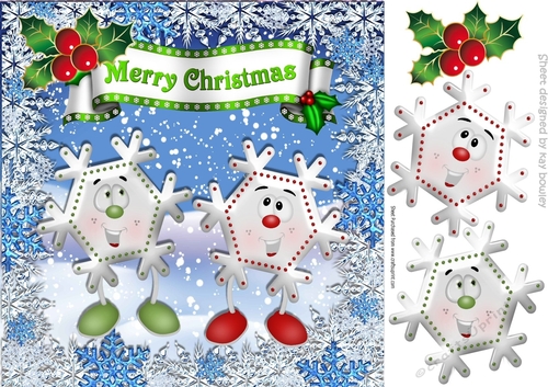 Toony face Snowflakes with holly in the snow 8x8