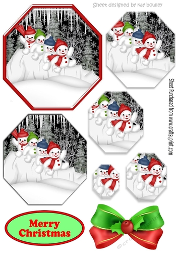 Lovely snowmen playing in the snow hexagon pyramids