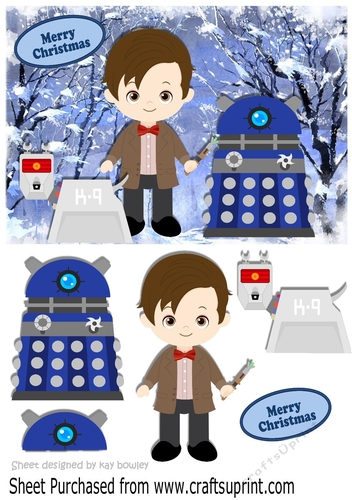 Dr Who and his canine friend with a dalek in winter