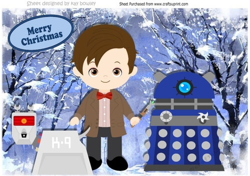 Dr Who and his canine friend with a dalek in winter A4