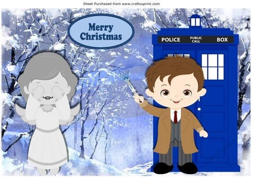 Dr Who With tardis and weeping angel in the winter A4