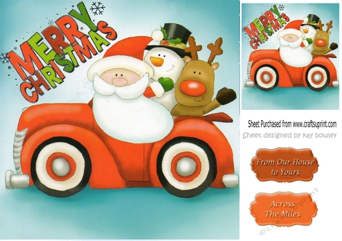 Santa driving in a car with friends 8x8