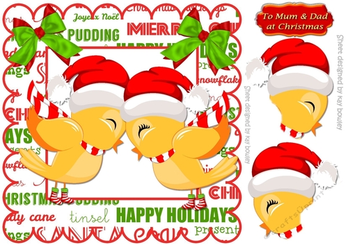 Cute pair of robins with bows in festive frame