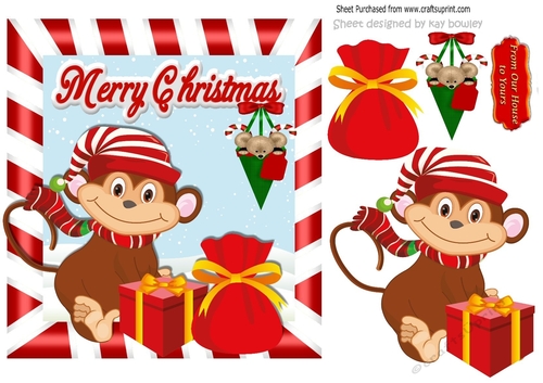 Whos a cheeky monkey, on christmas in candy stripe frame