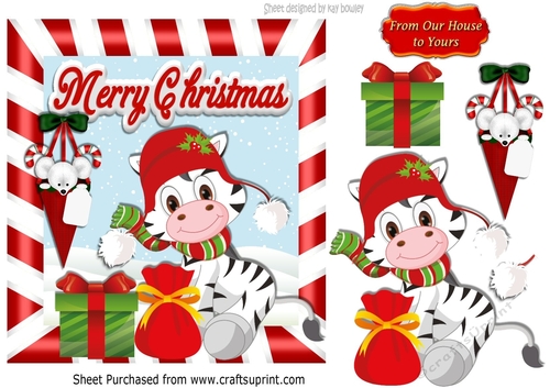 Cute little mouse and zebra in christmas candy cane frame