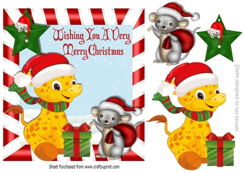 Giraffe, and friends in christmas candy cane frame