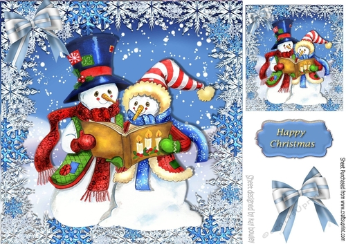 carol singing snowmen with  bow 8x8