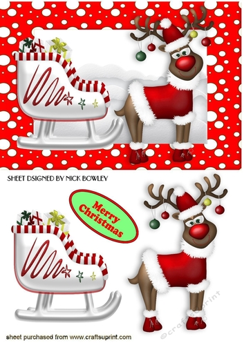 Lovely reindeer with sleigh in snow frame A5