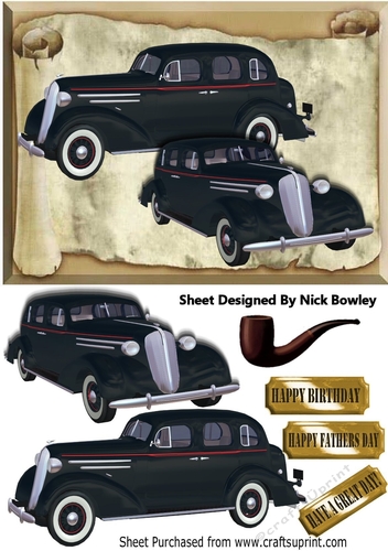 Black Sedans on a scroll, with vintage smoking pipe