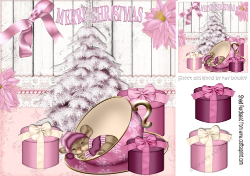 underneath the pink christmas tree, a little mouse sleeps 8x8
