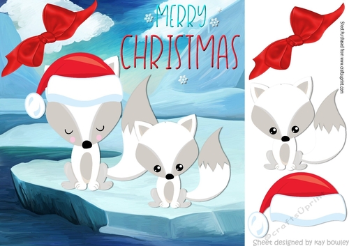 Cute little foxes in santa hat on ice 8x8