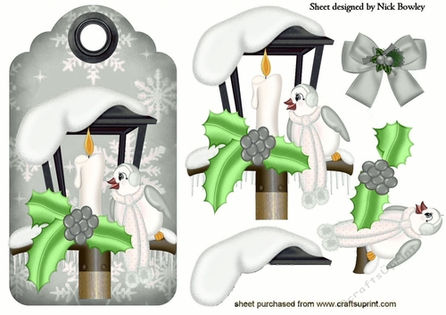 Little bird  sitting on a bird table in the snow,  silver tag