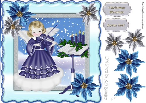 Angel wings carol singing with poinsettias 8x8