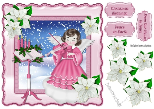 Angel wings carol singer in pink  poinsettias 8x8