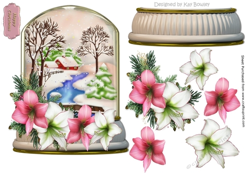 pretty glass snow dome with scenery and floral arrangement