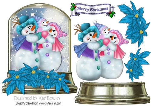 Lovely snowman family in a glass snow dome