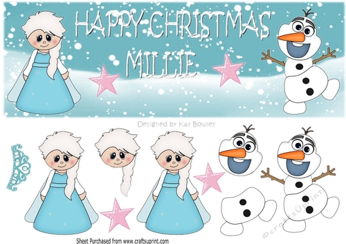 Pretty princess with olaf the snowman with name MILLIE  DL