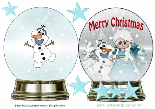 pretty princess Elsa and olaf in snow globe folded quick card