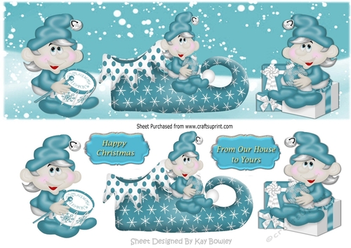 playful elves in blue with snow DL