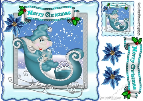 Cute elf sat in a sleigh, in the snow 8x8